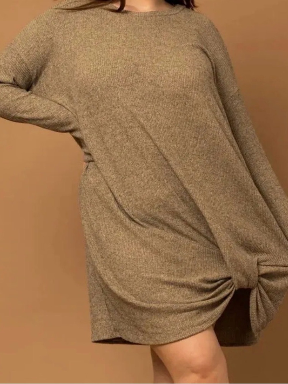 Gilli Long Sleeve Knit Dress - Taupe - Picture 3 of 8